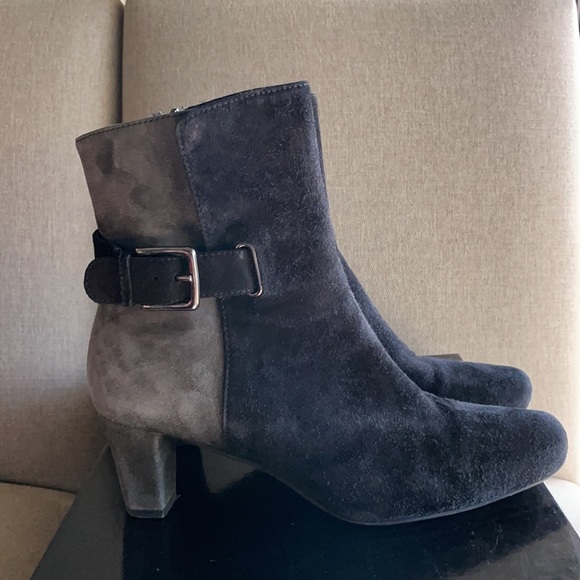 Prevata Suede Black/Gray Zipper Heeled Booties 7.5. EUC - Picture 3 of 10